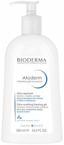  ATODERM Intensive penasti gel 500ml, bogat i umirujući gel za kupanje koji nadoknađuje lipide za veoma suvu i osetljivu kožu- BIODERMA