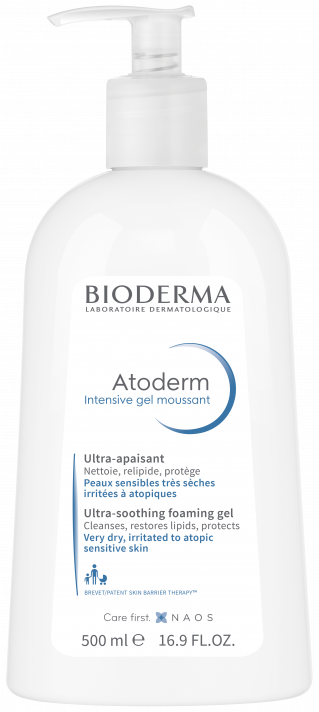  ATODERM Intensive penasti gel 500ml, bogat i umirujući gel za kupanje koji nadoknađuje lipide za veoma suvu i osetljivu kožu- BIODERMA